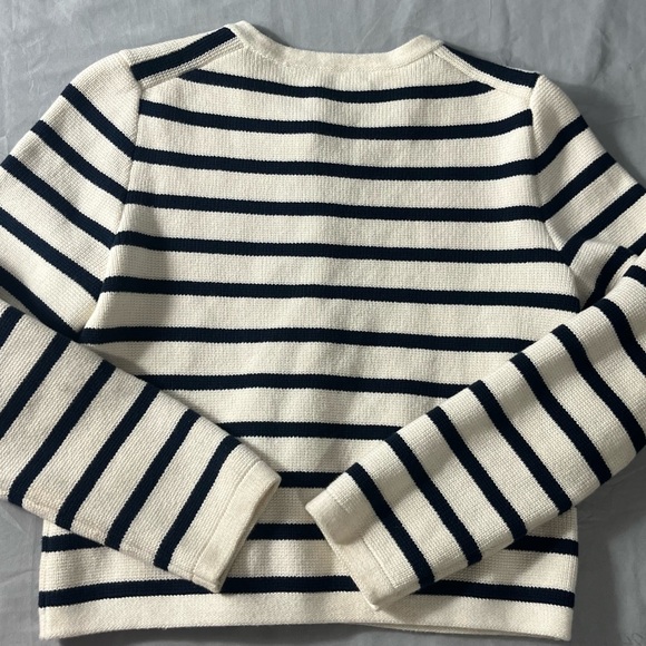 J Crew Striped Cotton Lady Jacket Cardigan Sweater Navy Blue Small BQ196 Preppy - Picture 5 of 5